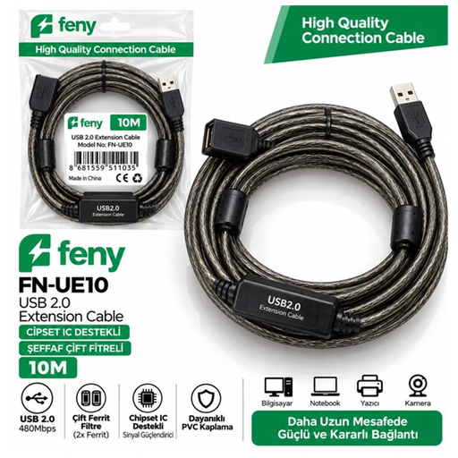 [FN-UE10] FENY FN-UE10, Güçlendirilmiş USB Uzatma Kablosu 10 Metre