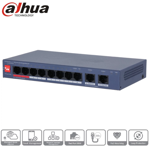 [CS4010-8ET2GT-110] DAHUA CS4010-8ET2GT-110 8 Port, Megabit, PoE 110W, 2 Port Uplink, Cloud Yönetilebilir, Switch