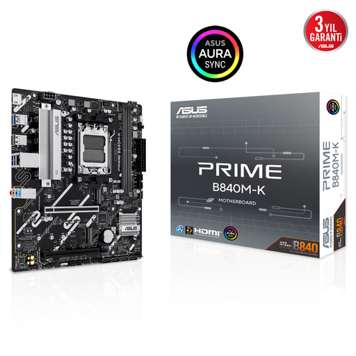 [PRIME-B840M-K] ASUS PRIME B840M-K, 8000MHz, 2xDDR5, 2x M.2, HDMI, AM5 Soket Anakart