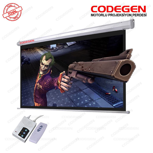 [EX-20] Codegen EX-20 MOTORLU PROJEKSİYON PERDESİ 200x200 Elektrikli Uzaktan Kumandalı (Arkası Siyah Fonlu - Duvar/Tavan Asılabilir)