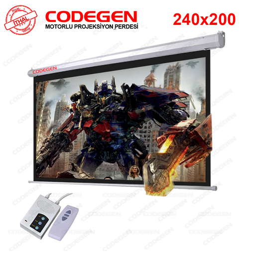 [EX-24] Codegen EX-24 MOTORLU PROJEKSİYON PERDESİ 240x200 Elektrikli Uzaktan Kumandalı (Arkası Siyah Fonlu - Duvar/Tavan Asılabilir)