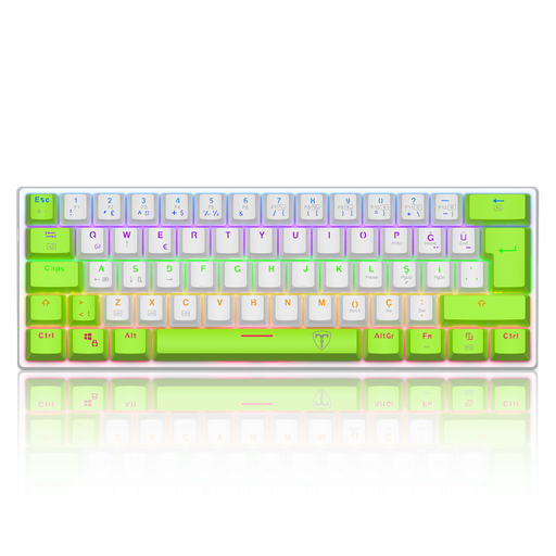[T-TGK321WG-LIT] T-DAGGER T-TGK321WG-LIT, ARENA LITE, USB Kablolu, Türkçe Q, Rainbow Backlight, Red Mekanik Switch, 61 Tuşlu, Gaming Klavye (Yeşil Beyaz)