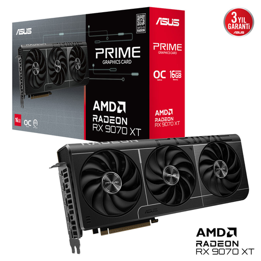 [PRIME-RX9070XT-O16G] ASUS PRIME-RX9070XT-O16G, 16Gb, 256Bit, GDDR6, 1xHDMI, 3xDP, GAMING Ekran Kartı
