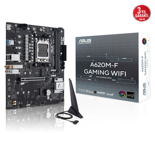 [A620M-F-GAMING-WIFI] ASUS A620M-F GAMING WIFI, 2xDDR5, 2xM.2, HDMI, Wi-Fi 6E, Bluetooth v5.3, AM5 Soket Gaming Anakart