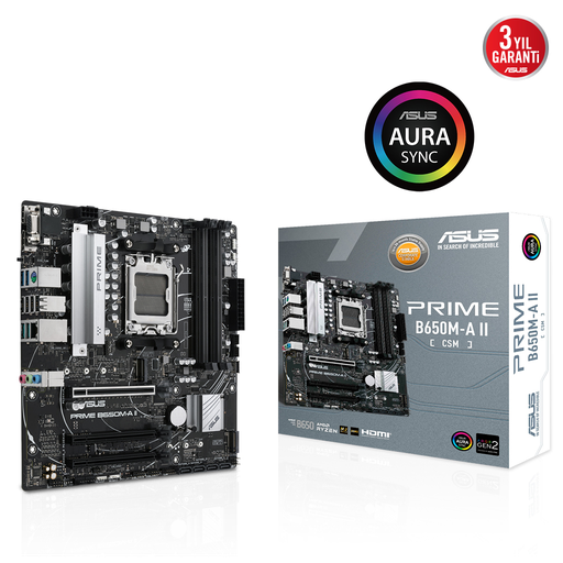 [PRIME-B650M-A-II-CSM] ASUS PRIME B650M-A II CSM, 4xDDR5, 2x M.2, D-SUB, HDMI, DP, AM5 Soket Anakart