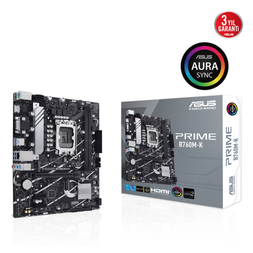 [PRIME-B760M-K] ASUS PRIME B760M-K, 2xDDR5, 2x M.2, D-SUB, HDMI, 12-13.14.Nesil, LGA1700 Soket, Anakart