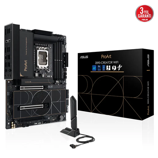 [PROART-Z890-CREATOR-WIFI] ASUS PROART Z890-CREATOR WIFI, 9066MHz OC, 4xDDR5 5x M.2, HDMI, DP, Type-C, Wi-Fi 7, Bluetooth 5.4, Intel Core Ultra CPU(Seri 2), LGA1851 Soket, Anakart