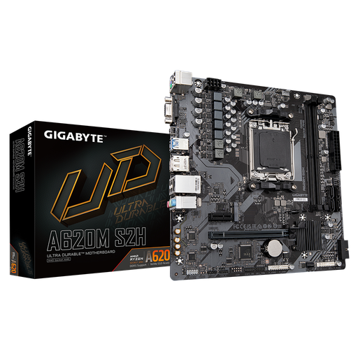 [A620M-S2H] GIGABYTE A620M-S2H, rev.1.2, 6400MHz, 2xDDR5, 1x M.2, D-SUB, HDMI, DP, AM5 Soket Anakart