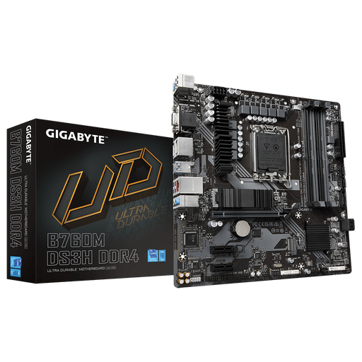 [B760M-DS3H] GIGABYTE B760M DS3H, rev.1.0, 4xDDR4, 2xM.2, 2xDP, HDMI, VGA, 12-13-14.Nesil, LGA1700 Soket, Anakart