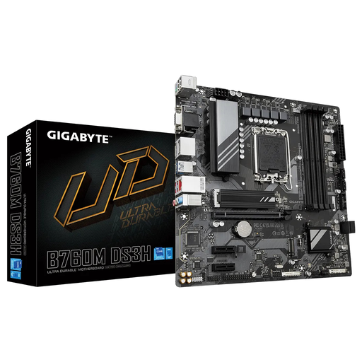 [B760M-DS3H-D5] GIGABYTE B760M DS3H, rev.1.0, 4xDDR5, 2xM.2, 2xDP, HDMI, VGA, 12-13-14.Nesil, LGA1700 Soket, Anakart